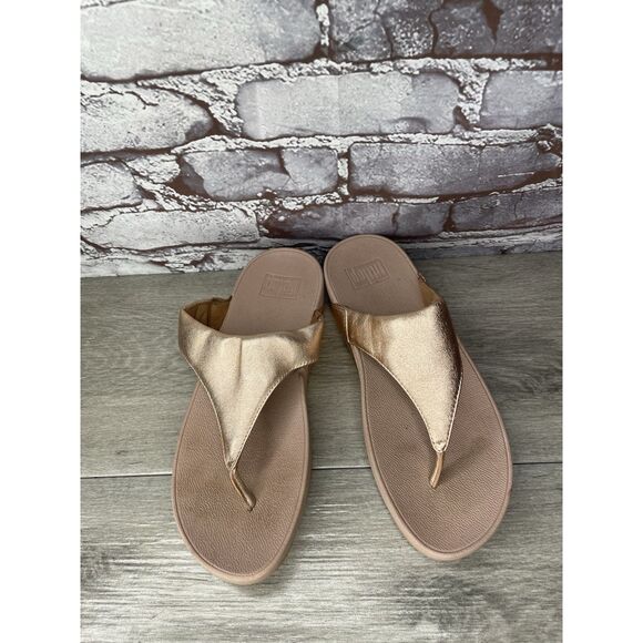 FitFlop Lulu Rose Gold Pink Synthetic Thong Wedge Sandals Women's Sz 8M US/39EU - Picture 1 of 16